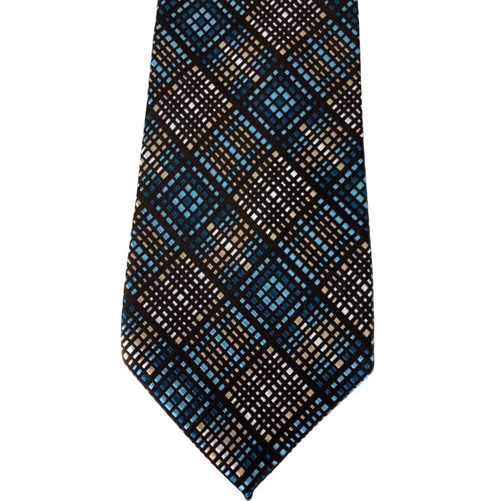 Croft & Barrow Blue/Tan Geometric Print Handmade 100% Silk Textured Stain Resist